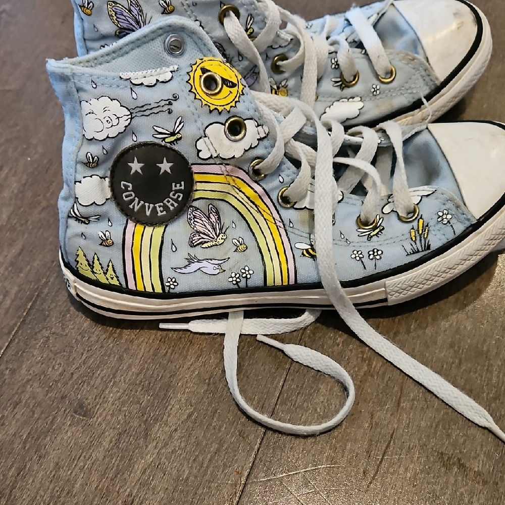 Converse Kids High-Top Sneakers - Light Blue with Rainbow Design
